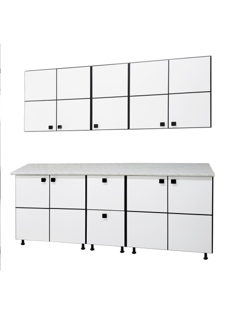 Bucatarie Calabria ( Cubb), pal alb / alb, decor negru,  varianta de 2,  m