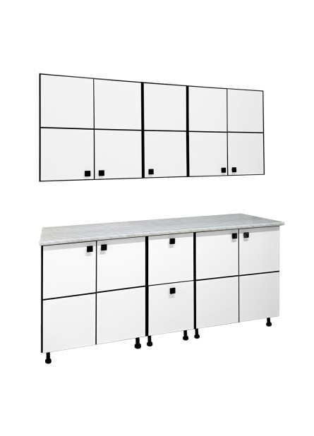 Bucatarie Calabria ( Cubb), pal alb / alb, decor negru,  varianta de 2,  m
