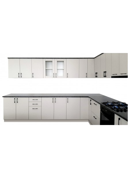 Bucatarie modulara pentru colt,  BERGAMO, pal  Alb / usi  Casmir