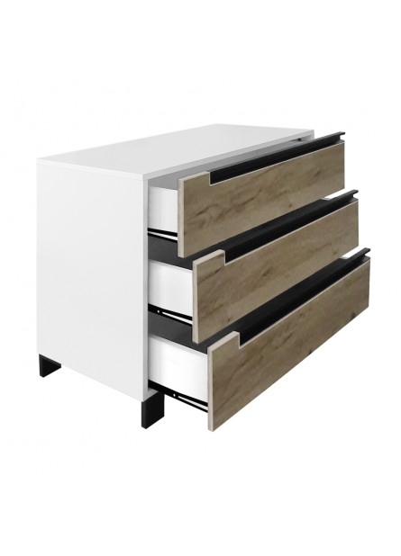 Comoda Santa Fe II,  3 sertare, pal  Alb fronturi stejar kraft  , 930 x 480 x 730mm