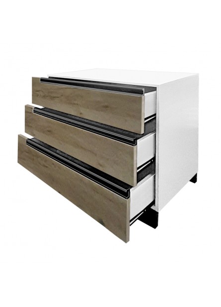 Comoda Santa Fe II,  3 sertare, pal  Alb fronturi stejar kraft  , 930 x 480 x 730mm