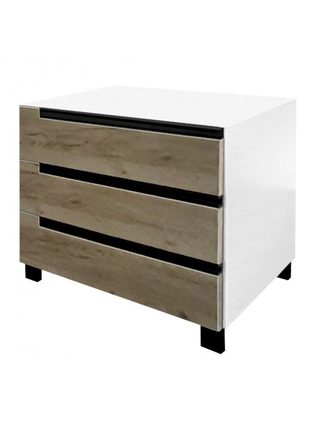Comoda Santa Fe II,  3 sertare, pal  Alb fronturi stejar kraft  , 930 x 480 x 730mm