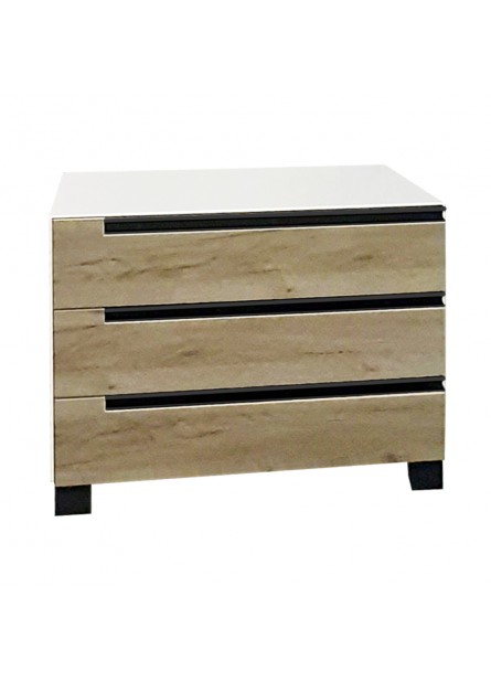 Comoda Santa Fe II,  3 sertare, pal  Alb fronturi stejar kraft  , 930 x 480 x 730mm