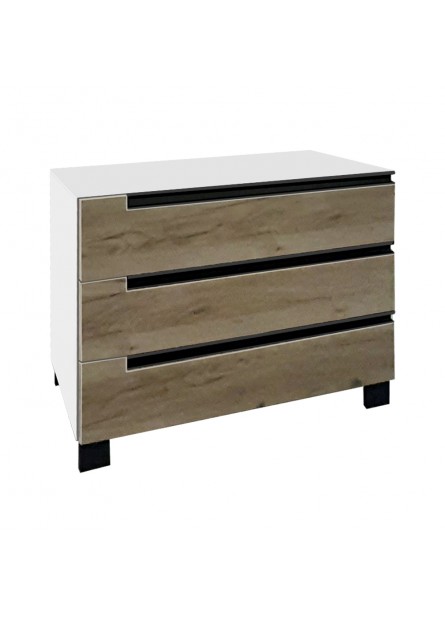 Comoda Santa Fe II,  3 sertare, pal  Alb fronturi stejar kraft  , 930 x 480 x 730mm