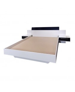 Pat dublu cu tablie Madrid-LUX, pal alb /MDF negru acril , 1600 x 2000  mm