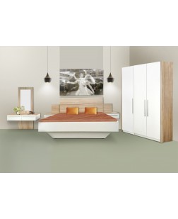 Dormitor Madrid , pal alb / sonoma , pat 1600 x 2000( var 2 ) cu toaleta