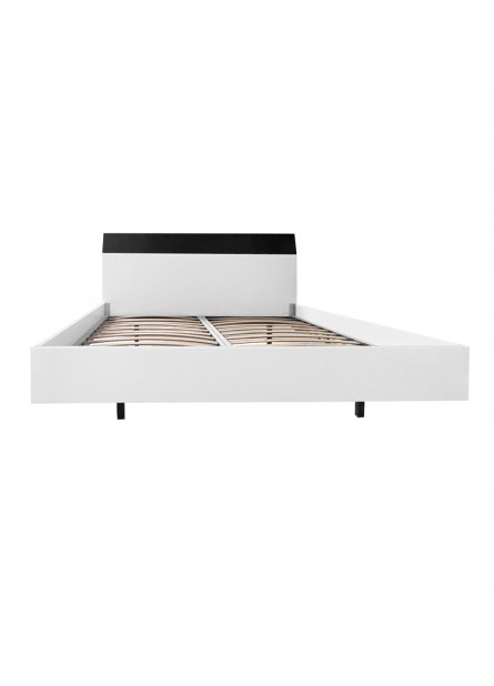 Pat dublu Malaga-LUX, pal alb cu decor MDF negru acril, 2004x1640x900mm