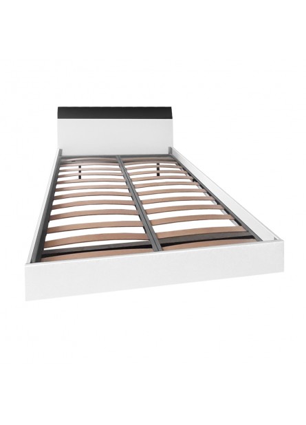 Pat dublu Malaga-LUX, pal alb cu decor MDF negru acril, 2004x1640x900mm