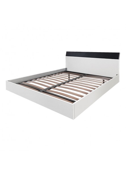 Pat dublu Malaga-LUX, pal alb cu decor MDF negru acril, 2004x1640x900mm