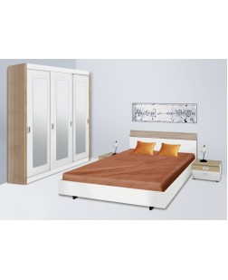 Dormitor Malaga, pal alb / sonoma, dulap usi culisante , pat 1600 x 2000
