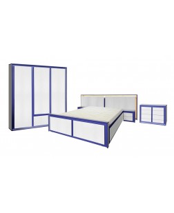 Dormitor  Santander, Alb Nymfa / Albastru, pat de 1600x2000mm