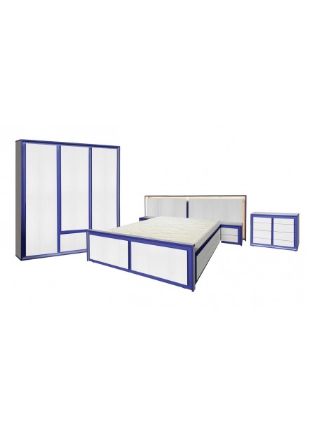 Dormitor  Santander, Alb Nymfa / Albastru, pat de 1600x2000mm