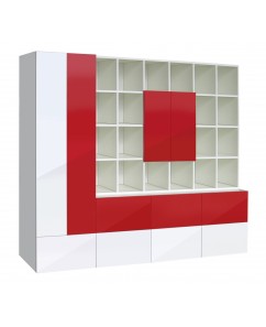 Biblioteca Salamanca , Alb /usi MDF alb si  rosu, 2545x450x 1926mm