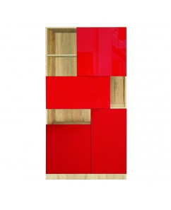 Biblioteca Giswill, pal Sonoma / MDF Rosu acril, 1000 X420 X 1890 mm