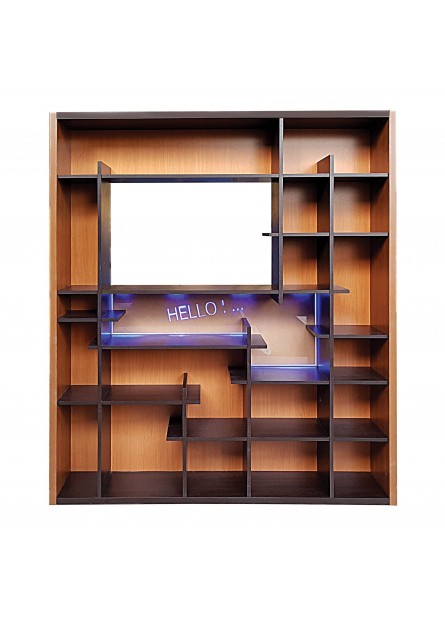 Biblioteca Cuenca, cu mesaj lumina led , Nuc deschis /  Wenge, 1700 x 310x2110mm