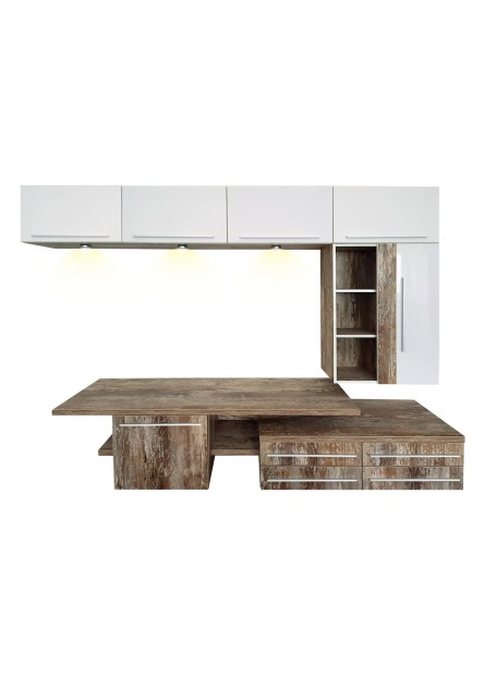 LIving Estella lux, pal Country brown/ usi MDF alb ,  300 x  49 x 200 cm