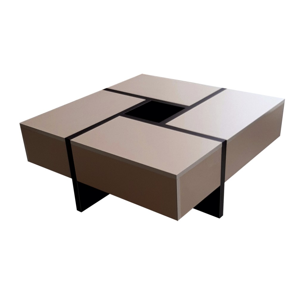 Masuta cafea Geneva cu 4 sertare , Wenge/ Ice coffee, 850 x 850