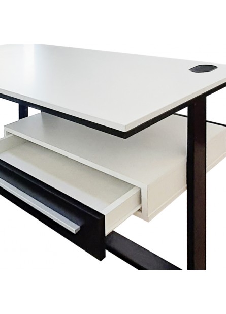 Birou office Perla  cu sertar, pal alb , cadru metalic  negru, 1360 x 690 x760 mm