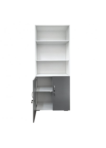 Dulap biblioraft  dublu cu 2 usi mici  ,  pal alb. gri  , 800 x  400 x 2010 mm