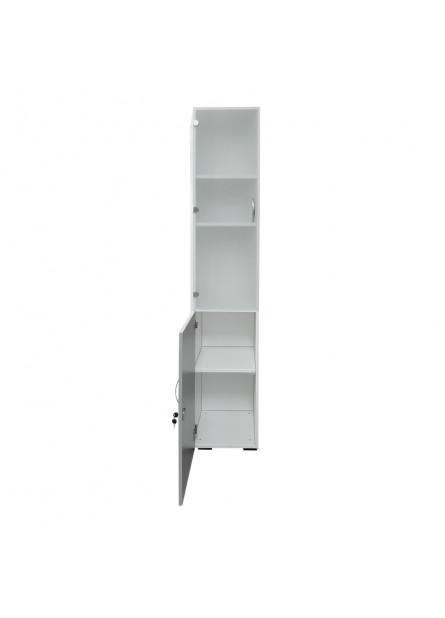 Dulap biblioraft   simplu 1  usa mica si usa cu geam ,  pal alb /gri  ,400 x  400 x 2010 mm