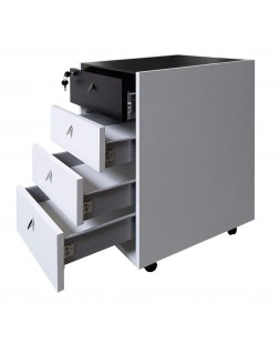 Rollbox 4 sertare,  inchidere centralizata frontala,  Alb/ Negru , 43 x 49 x 69 cm