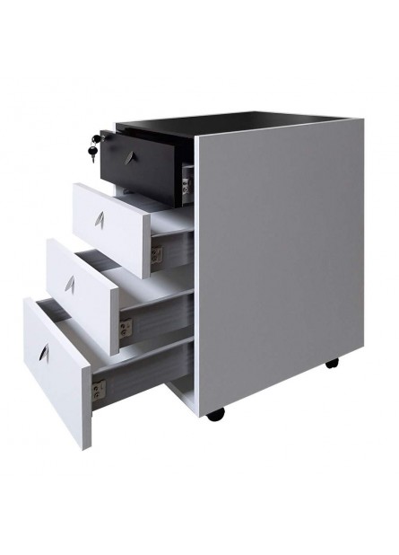 Rollbox 4 sertare,  inchidere centralizata frontala,  Alb/ Negru , 43 x 49 x 69 cm
