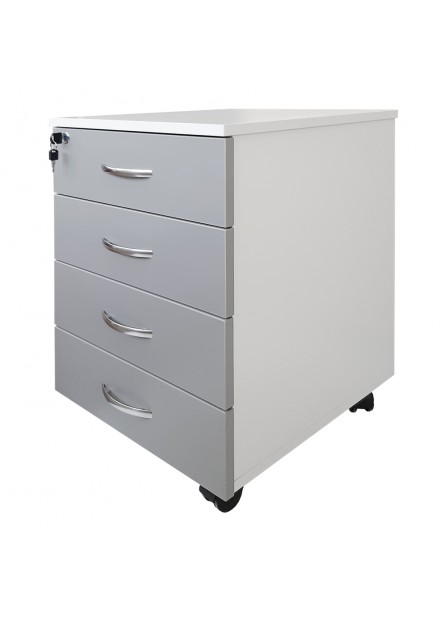 Rollbox  Office 4 sertare  cu yala inchidere centralizata,  pal  alb/ gri ,47 x 50 x 65 cm