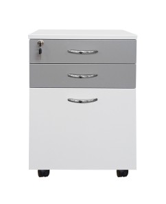 Rollbox  office 3 sertare  cu soft si unul cu suport dosare,  pal  alb/ gri , 45 x 58 x 61 cm