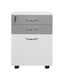 Rollbox  office 3 sertare  cu soft si unul cu suport dosare,  pal  alb/ gri , 45 x 58 x 61 cm