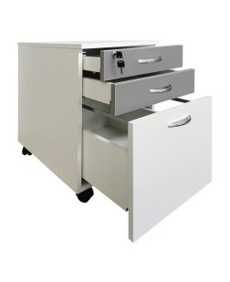 Rollbox  office 3 sertare  cu soft si unul cu suport dosare,  pal  alb/ gri , 45 x 58 x 61 cm