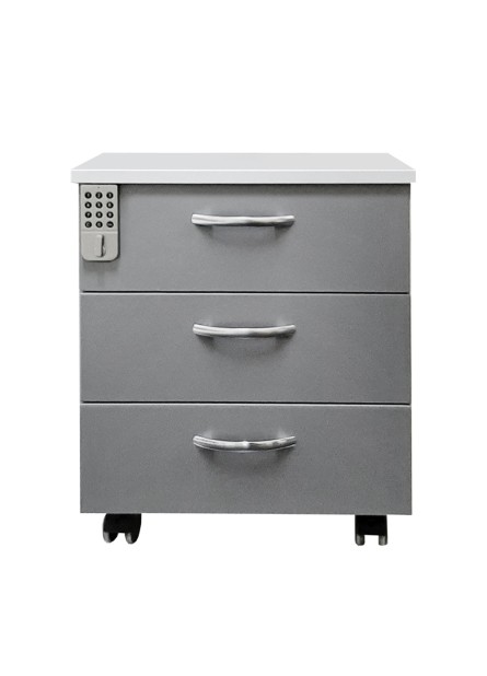 Rollbox  office 3 sertare  cu cifru electronic, pal  alb/ gri , 47 x 50 x 61 cm