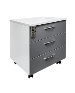 Rollbox  office 3 sertare  cu cifru electronic, pal  alb/ gri , 47 x 50 x 61 cm