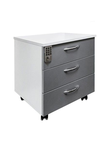 Rollbox  office 3 sertare  cu cifru electronic, pal  alb/ gri , 47 x 50 x 61 cm