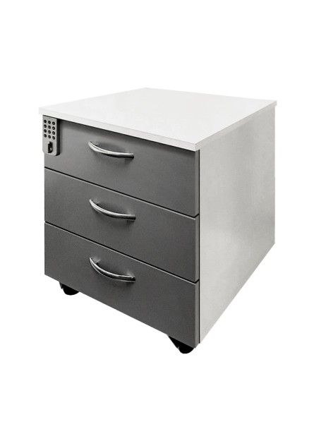 Rollbox  office 3 sertare  cu cifru electronic, pal  alb/ gri , 47 x 50 x 61 cm