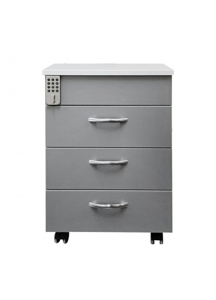 Rollbox  office 3 sertare  cu cifru electronic, pal  alb/ gri , 47 x 50 x 61 cm