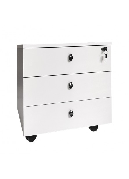 Rollbox CHEAPER  3 sertare, pal Alb,  inchidere centralizata , 43 x 46 x 49 cm