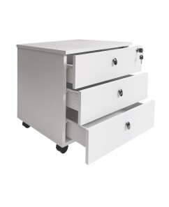 Rollbox CHEAPER  3 sertare, pal Alb,  inchidere centralizata , 43 x 46 x 49 cm